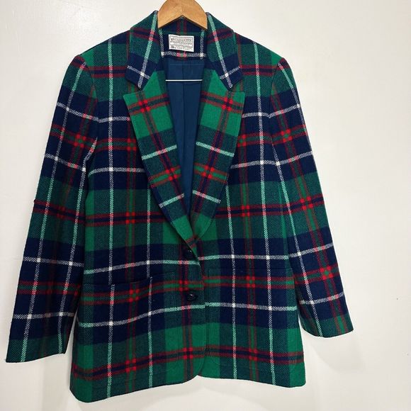 Vintage Pendleton 100% Virgin Wool Green Plaid Winter Plaid Wool Blazer Size 8 - Picture 3 of 11